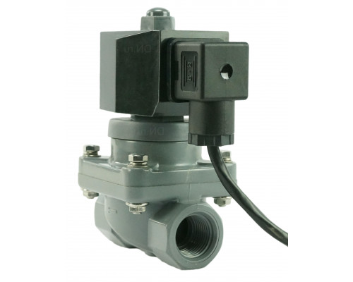 Клапан электромагнитный соленоидный двухходовой DHF21-CP (НЗ) Dn-25 (1 дюйм) PN-6 корпус - ПСХ-ЛС с антикоррозийным покрытием, уплотнение - VITON, резьба G, с катушкой 24В
