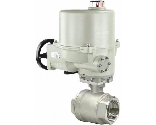 Кран нержавеющий полнопроходной КШМП.316.230-ISO ДУ-50 PN-63 (PN-64) AISI 316 резьбовой с электроприводом четвертьоборотным ГЗ-ОФ-70/5,5М 220В