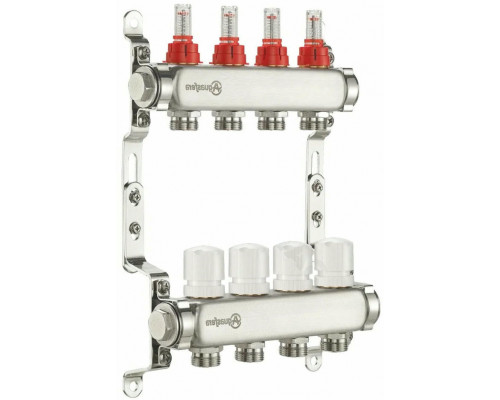 Группа коллекторная Aquasfera 9503 ДУ-25 PN-6 внутренняя резьба, выходов 5х3/4″ наружная резьба под евроконус с регулирующими клапанами и расходомерами, нержавеющая сталь