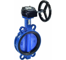 Затвор дисковый поворотный Benarmo DN350 PN-10/16 чугунный диск и корпус, межфланцевый с редуктором