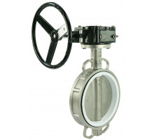 Затвор дисковый поворотный 316L-316L-PTFE DN80 PN-16, корпус - нержавеющая сталь, диск - нержавеющая сталь, PTFE, с редуктором RDN-1