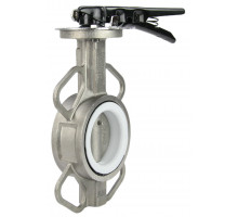 Затвор дисковый поворотный 3232P-2W-Fb-H DN65 PN-16, корпус -AISI 316L, диск - AISI 316L, PTFE, с рукояткой, квадрат 9х9, F05