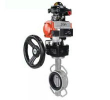 Затвор дисковый поворотный WCB-316L-VITON DN80 PN-16, 09Г2С, VITON, с пневмоприводом SA-105 блоком концевых выключателей APL-210N и ручным дублером HDM-3
