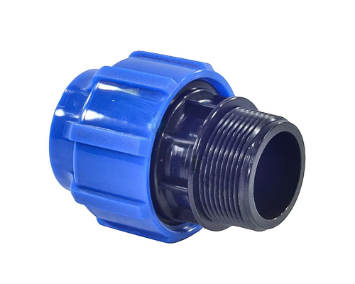 Муфта ТПК-АКВА Dn40х3/4″ Ру-16 соединительная для ПНД труб, материал - полиэтилен, присоединение - компрессионное / наружная резьба