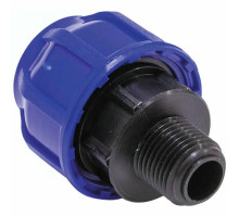 Муфта компрессионная TEBO KOM-NR Dn25x3/4″ Ру-10 для ПНД труб, переходная, разъемная, НР, корпус - полипропилен