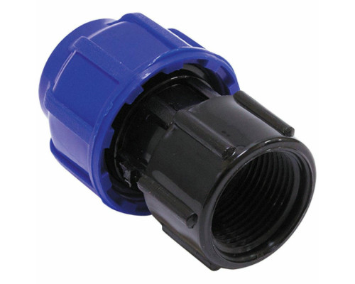 Муфта компрессионная TEBO KOM-VR Dn25x1/2″ Ру-10 для ПНД труб, переходная, разъемная, ВР, корпус - полипропилен