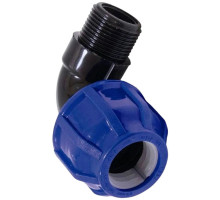 Отвод компрессионный TEBO KOM-NR Dn25x1″ Ру-10 для ПНД труб, переходной, разъемный, НР, корпус - полипропилен