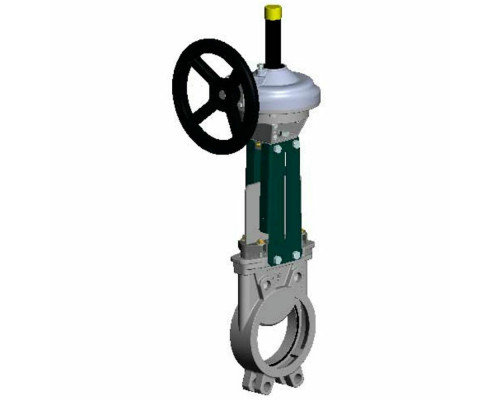 Задвижка шиберная Tecofi VG6400-08M DN500 PN-10 с ручным редуктором и штурвалом, выдвижной шток, корпус нержавеющая сталь, уплотнение металл/металл