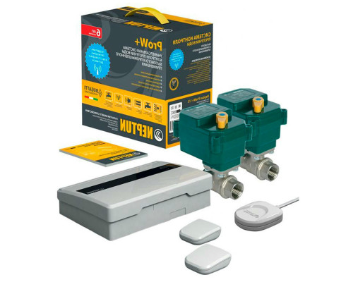 Комплект защиты от протечек воды Теплолюкс Neptun ProW+ 1/2″ Dn15 PN40 напряжение питания - 12В, с проводными и беспроводными датчиками, 6 предметов