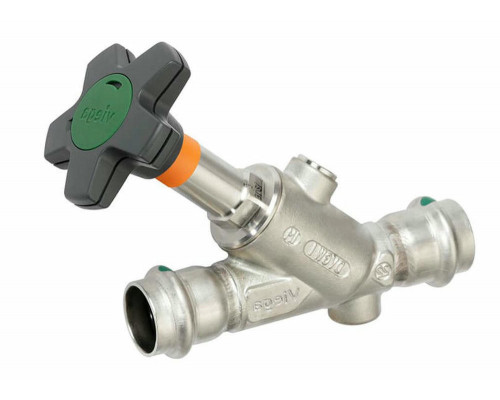 Клапан запорный Viega 2337.5 Ду-15 PN-16 свободного хода с наклонным седлом Easytop Inox с SC-Contur, пресс-соединение, из нержавеющей стали, со штурвалом