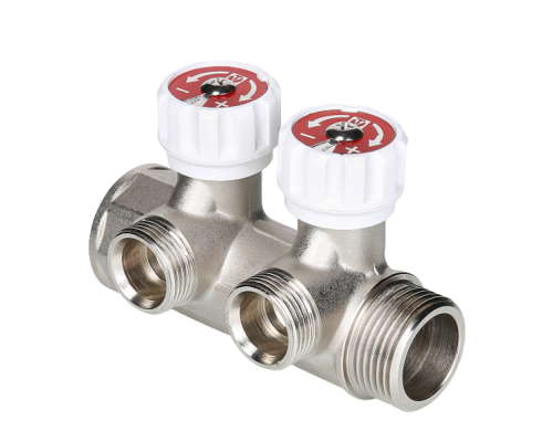 Коллектор Valtec VTc.570.NE.0603 1″ ДУ-25 выходов-3x3/4″ Py10 внутренняя/наружная резьба, выходы наружая резьба, корпус латунь, с регулирующими клапанами для трубопровода