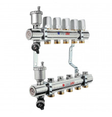 Коллекторный блок из нержавеющей стали Valtec VTc.594.EMNX 1″ ДУ-25 PN-10, выходов-3x3/4″ с регулировочными клапанами и расходомерами, резьба - наружная, присоединение - евроконус