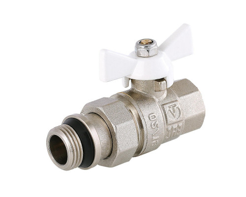 Кран шаровой Valtec Base VT.227.NRW 3/4″ ДУ-20 PN-40 полнопроходной прямой с самоуплотняющимся полусгоном и белой ручкой-бабочкой, внутренняя / наружная резьба, корпус - латунь