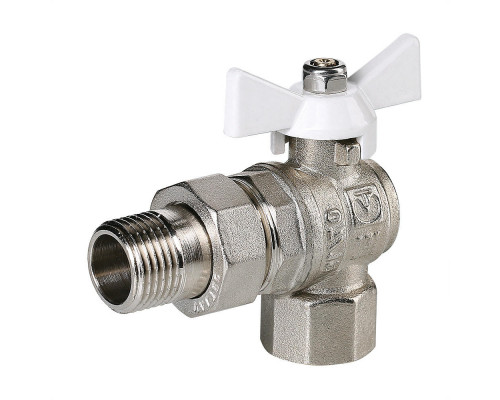 Кран шаровой VALTEC BASE VT.228.NW 1/2″ ДУ-15 полнопроходной, внутренняя /наружная резьба, ручка-бабочка, угловой , с полусгоном, латунный