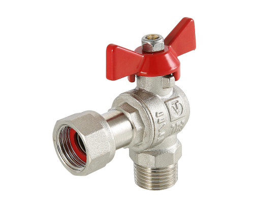 Кран шаровой VALTEC BASE VT.267.N 1/2″х1/2″ ДУ-15х15 PN-40 полнопроходной, угловой, наружная резьба /накидная гайка, ручка-бабочка, корпус - латунь никелированная