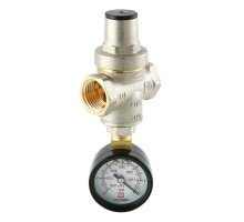 Редуктор давления Valtec VT.088.N.0455 1/2″ ДУ-15 Py25 регулируемый, прямого действия, поршневой, с манометром-индикатором, от 0,5 до 5,5 бар, корпус - латунь
