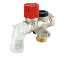 Группа безопасности бойлера Valtec VT.461.N.04 1/2″x1/2″x1 1/4″ Dn-15x15x32 Py10 ВР, в комплекте сифон, давление настройки 7 бар, латунь