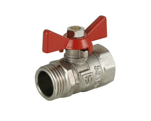Кран шаровой Valtec COMPACT VT.093.N.04 1/2″ ДУ-15 PN-40 муфтовый, стандартнопроходной, присоединение внутренняя/наружная резьба, управление ручка-бабочка, латунный никелированный