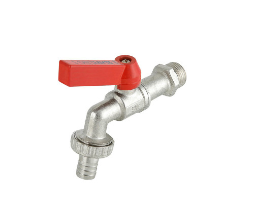Кран шаровой Valtec VT.051.N.04 1/2″ ДУ-15 PN-16 водоразборный, муфтовый, присоединение наружная резьба, управление ручка-флажок, латунный никелированный