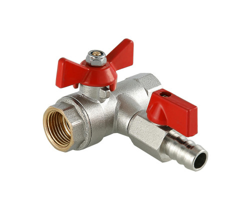 Кран шаровой Valtec VT.248.N.04 1/2″ ДУ-15 PN-40 муфтовый, полнопроходной, присоединение внутренняя/внутренняя резьба, управление ручка-бабочка, с обратным клапаном и дренажом, латунный никелированный
