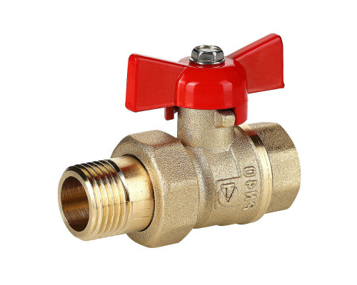 Кран шаровой Valtec СТАНДАРТ VT.127.GN.04 1/2″ ДУ-15 PN-40 муфтовый, полнопроходной, присоединение внутренняя резьба/американка, с полусгоном, управление ручка-бабочка, латунный