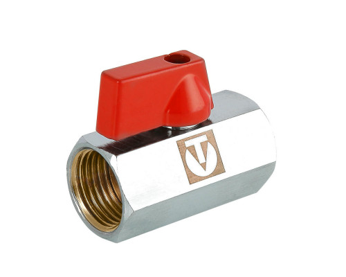Кран шаровой Valtec MINI VT.330.N.04 1/2″ ДУ-15 PN-10 муфтовый, стандартнопроходной, присоединение внутренняя/внутренняя резьба, управление ручка-флажок, латунный никелированный
