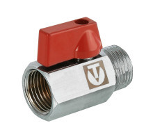 Кран шаровой Valtec MINI VT.331.N.04 1/2″ ДУ-15 PN-10 муфтовый, стандартнопроходной, присоединение внутренняя/наружная резьба, управление ручка-флажок, латунный никелированный