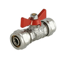 Кран шаровой Valtec VT.343.N.1616 Дн16 PN-10 для металлопластиковых труб, стандартнопроходной, присоединение компрессионное, управление ручка-бабочка, латунный никелированный