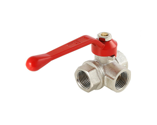 Кран шаровой Valtec VT.361.N.04 1/2″ ДУ-15 PN-40 муфтовый, стандартнопроходной, трехходовой тип T, присоединение внутренняя резьба, управление ручка-рычаг, латунный никелированный