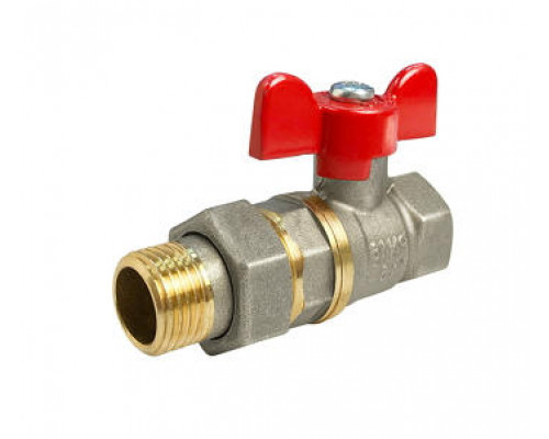 Кран шаровой 11б27фт1М VALFEX 3/4″ ДУ-20 PN-40 полнопроходной, никелированный, внутренняя резьба/″американка″, ручка-бабочка (VF.227.NB1.034)
