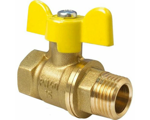 Кран шаровой газовый Valfex VF.278 11б27фтм 1/2″ ДУ-15 PN-40 полнопроходной, латунный, внутренняя-наружная резьба, ручка-бабочка