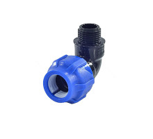Отвод компрессионный ПЭ VALFEX 121001 НР Dn50x1 1/2″ Ру-16 90° с наружной резьбой