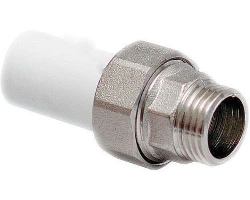 Муфта PP-R комбинированная трубная Valfex Dn25х1/2″ Ру- 25 разъемная, белая , наружная резьба