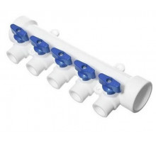 Коллектор с шаровыми кранами Valfex Дн40/5*20 Py25, корпус PP-R, синий