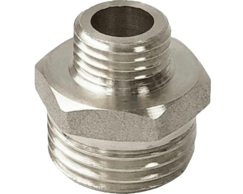 Ниппель переходной VALFEX VF.580.N.112.012 1 1/2″x1/2″ ДУ-40x15 Ру-40 латунь никелированная, наружная резьба