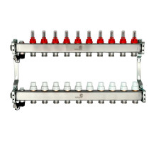 Коллекторная группа Wester MUFS 1″ ДУ-25 PN-10 выходов 10х3/4″, материал - нержавеющая сталь, с расходомерами