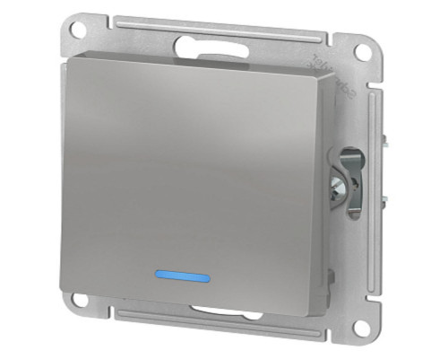 Выключатель одноклавишный Systeme Electric AtlasDesign скрытой установки с подсветкой, номинальный ток - 10 А, степень защиты IP20, цвет - алюминий