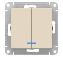 Выключатель двухклавишный Systeme Electric AtlasDesign скрытой установки с подсветкой, номинальный ток - 10 А, степень защиты IP20, цвет - бежевый