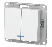 Выключатель двухклавишный Systeme Electric AtlasDesign скрытой установки с подсветкой, номинальный ток - 10 А, степень защиты IP20, цвет - белый