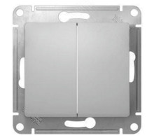 Выключатель двухклавишный Systeme Electric Glossa скрытой установки, номинальный ток - 10 А, степень защиты IP20, цвет - алюминий