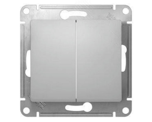 Выключатель двухклавишный Systeme Electric Glossa скрытой установки, номинальный ток - 10 А, степень защиты IP20, цвет - алюминий