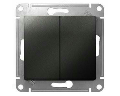 Выключатель двухклавишный Systeme Electric Glossa скрытой установки, номинальный ток - 10 А, степень защиты IP20, цвет - антрацит