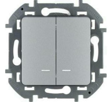 Выключатель двухклавишный Legrand INSPIRIA скрытой установки, с подсветкой, номинальный ток - 10 А, степень защиты IP20, цвет - алюминий