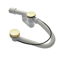 Сифон для ванны плоский Alca Plast A55GOLD-RU-01 Dn40x1 1/2″ полуавтоматический, подключение к канализации 40/50 мм переходная трубка 10°, выпуск для ванной 1 1/2″, длина перелива - 570 мм, золото