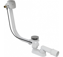 Сифон для ванны плоский Alca Plast A566-112122-100 Dn40x1 1/2″ полуавтоматический, подключение к канализации 40/50 мм, выпуск для ванной 1 1/2″ с переходной трубкой 10°, длина перелива 1000 мм