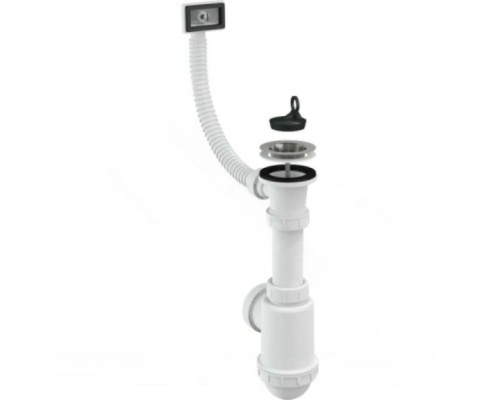Сифон для кухонной мойки бутылочный Alca A444-DN50/40 1 1/2″х40/50 с гибким переливом, с нержавеющей решеткой
