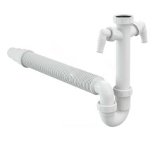 Сифон для кухонной мойки трубный Alca A84-DN50/40 1 1/2″х40 с гофрой 40Х50/40, с 2-мя отводами (штуцерами), без выпуска
