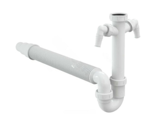 Сифон для кухонной мойки трубный Alca A84-DN50/40 1 1/2″х40 с гофрой 40Х50/40, с 2-мя отводами (штуцерами), без выпуска