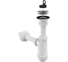 Сифон для умывальника Alca Plast A411 1 1/4″x32 бутылочный, с прямой трубкой диаметром 32 мм, выпуском с нержавеющей решеткой диаметром 63 мм