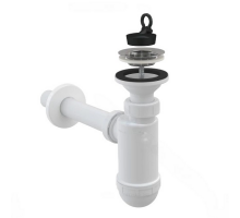 Сифон для умывальника Alca Plast A410 1 1/4″x32 бутылочный, с прямой трубкой диаметром 32 мм, литой выпуск с нержавеющей решеткой диаметром 63 мм